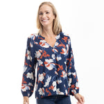 Load image into Gallery viewer, Meadow Bloom Navy Floral Peasant Blouse
