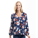 Load image into Gallery viewer, Meadow Bloom Navy Floral Peasant Blouse