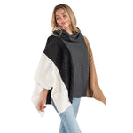 Load image into Gallery viewer, Color Blocked Cowl Neck Pleated Fleece Poncho