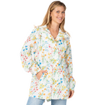 Load image into Gallery viewer, White Floral Hooded Drawstring Raincoat