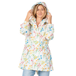 Load image into Gallery viewer, White Floral Hooded Drawstring Raincoat