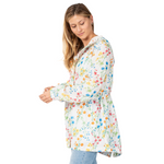 Load image into Gallery viewer, White Floral Hooded Drawstring Raincoat