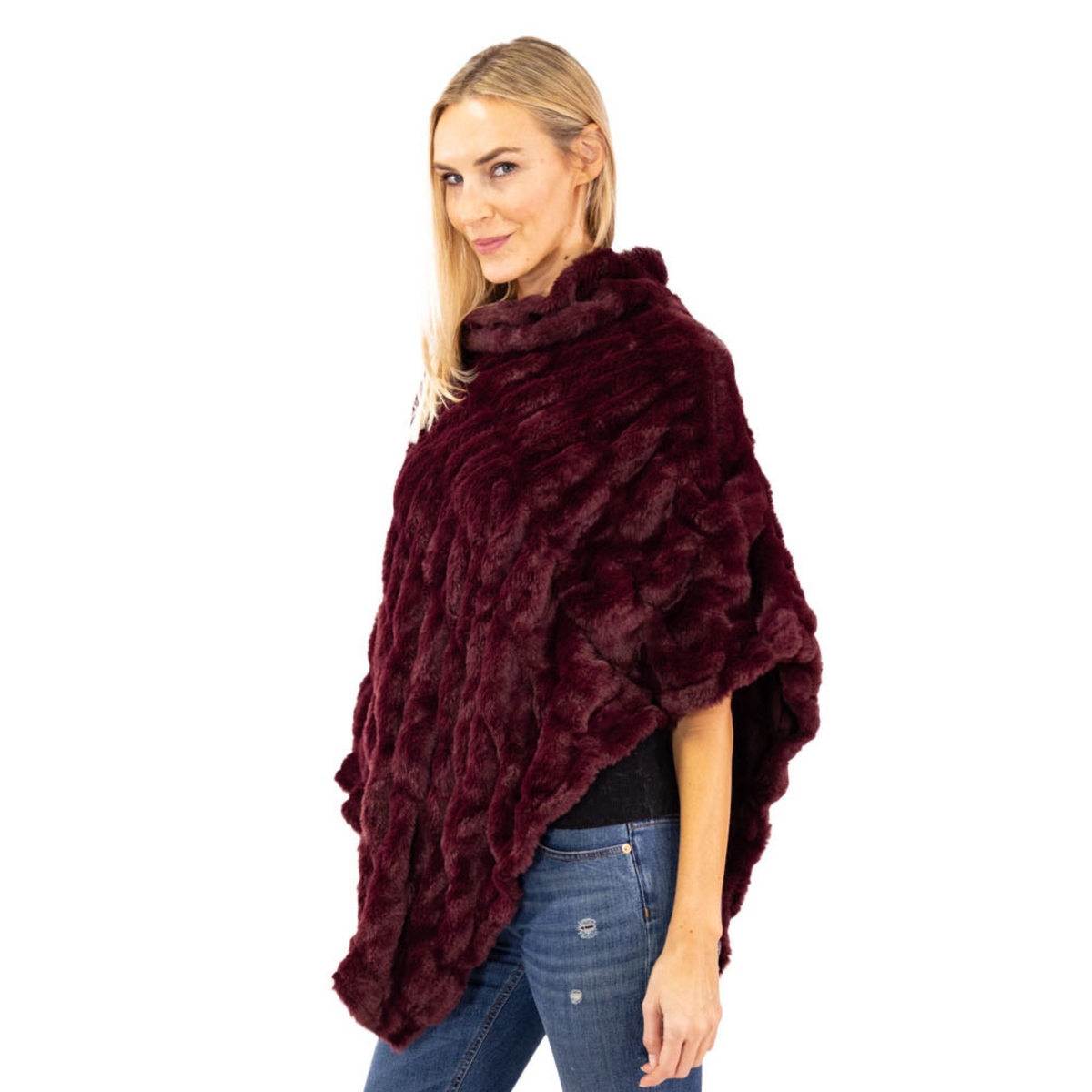 Plush Faux Fur Wine Coat Poncho – Linda Anderson