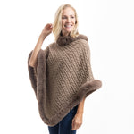 Load image into Gallery viewer, Cozy Cable Poncho with Faux Fur Trim