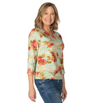 Load image into Gallery viewer, Aqua Floral Sequin 100% Cotton 3/4 Sleeve T-Shirt
