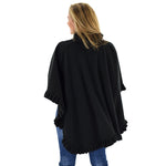 Load image into Gallery viewer, Le Moda Women's Frilled Solid Color Fleece Poncho Shawl with Matching Gloves at Linda Anderson. color_black
