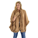 Load image into Gallery viewer, Le Moda Women's Frilled Solid Color Fleece Poncho Shawl with Matching Gloves at Linda Anderson. color_camel