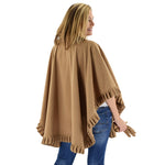Load image into Gallery viewer, Le Moda Women's Frilled Solid Color Fleece Poncho Shawl with Matching Gloves at Linda Anderson. color_camel