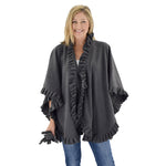 Load image into Gallery viewer, Le Moda Women&#39;s Frilled Solid Color Fleece Poncho Shawl with Matching Gloves at Linda Anderson. color_charcoal
