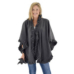 Load image into Gallery viewer, Le Moda Women's Frilled Solid Color Fleece Poncho Shawl with Matching Gloves at Linda Anderson. color_charcoal