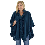 Load image into Gallery viewer, Le Moda Women's Frilled Solid Color Fleece Poncho Shawl with Matching Gloves at Linda Anderson. color_teal