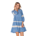 Load image into Gallery viewer, Lace Detail Chambray Tiered Dress