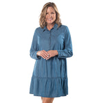 Load image into Gallery viewer, Long Sleeve Denim Tiered Dress