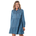 Load image into Gallery viewer, Long Sleeve Denim Tiered Dress
