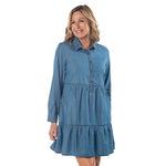 Load image into Gallery viewer, Long Sleeve Denim Tiered Dress