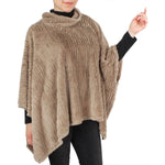 Load image into Gallery viewer, Womens Stripe Pattern Faux Fur Poncho at Linda Anderson. color_taupe
