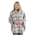 Load image into Gallery viewer, Winter Warm White and Grey Plaid Full Zip Fleece Cape