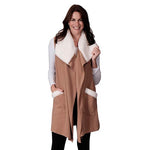 Load image into Gallery viewer, Le Moda Women’s Sherpa Trimmed Fleece Vest at Linda Anderson. color_camel
