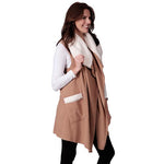 Load image into Gallery viewer, Le Moda Women’s Sherpa Trimmed Fleece Vest at Linda Anderson. color_camel