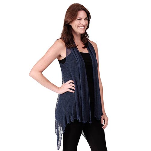 Le Moda Womenâ€™s Sleeveless Sheer Open Stitch Vest Cardigan at Linda Anderson. color_navy