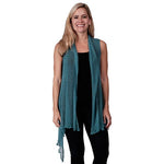 Load image into Gallery viewer, Le Moda Womenâ€™s Sleeveless Sheer Open Stitch Vest Cardigan at Linda Anderson. color_teal
