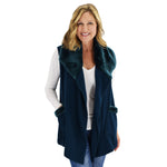 Load image into Gallery viewer, Le Moda Women's Trimmed Fleece Vest - Fashionable Solid Color Long Fleece Vest for Women at Linda Anderson. color_dark_teal