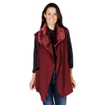 Load image into Gallery viewer, Le Moda Women&#39;s Trimmed Fleece Vest -  Fashionable Solid Color Long Fleece Vest for Women at Linda Anderson. color_burgundy
