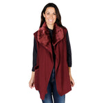 Load image into Gallery viewer, Le Moda Women's Trimmed Fleece Vest - Fashionable Solid Color Long Fleece Vest for Women at Linda Anderson. color_burgundy