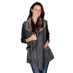 Load image into Gallery viewer, Le Moda Women's Trimmed Fleece Vest - Fashionable Solid Color Long Fleece Vest for Women at Linda Anderson. color_charcoal_grey