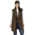 Load image into Gallery viewer, Le Moda Women’s Pocketed Open Front Fleece Vest Cardigan with Headband at Linda Anderson. color_olive