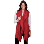 Load image into Gallery viewer, Le Moda Women’s Pocketed Open Front Fleece Vest Cardigan with Headband at Linda Anderson. color_red