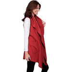 Load image into Gallery viewer, Le Moda Women’s Pocketed Open Front Fleece Vest Cardigan with Headband at Linda Anderson. color_red