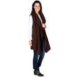 Load image into Gallery viewer, Le Moda Women’s Pocketed Open Front Fleece Vest Cardigan with Headband at Linda Anderson. color_chocolate