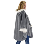 Load image into Gallery viewer, Le Moda Womens Hooded Cape with Natural Sherpa Trim with Matching Gloves at Linda Anderson. color_grey