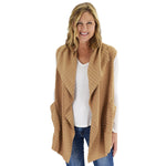 Load image into Gallery viewer, Le Moda Women&#39;s Sleeveless Pleated Open Front Fleece Vest Cardigan with Pockets at Linda Anderson. color_camel
