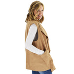 Load image into Gallery viewer, Le Moda Women's Sleeveless Pleated Open Front Fleece Vest Cardigan with Pockets at Linda Anderson. color_camel