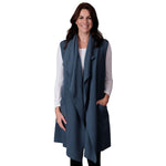 Load image into Gallery viewer, Le Moda Women's Sleeveless Pleated Open Front Fleece Vest Cardigan with Pockets at Linda Anderson. color_dusty_blue