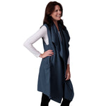 Load image into Gallery viewer, Le Moda Women&#39;s Sleeveless Pleated Open Front Fleece Vest Cardigan with Pockets at Linda Anderson. color_dusty_blue
