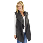 Load image into Gallery viewer, Le Moda Women&#39;s Sleeveless Pleated Open Front Fleece Vest Cardigan with Pockets at Linda Anderson. color_grey
