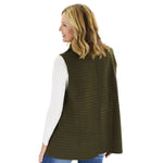 Load image into Gallery viewer, Le Moda Women&#39;s Sleeveless Pleated Open Front Fleece Vest Cardigan with Pockets at Linda Anderson. color_olive
