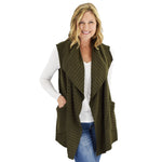 Load image into Gallery viewer, Le Moda Women's Sleeveless Pleated Open Front Fleece Vest Cardigan with Pockets at Linda Anderson. color_olive