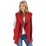 Load image into Gallery viewer, Le Moda Women's Sleeveless Pleated Open Front Fleece Vest Cardigan with Pockets at Linda Anderson. color_red