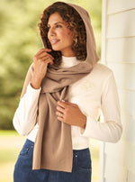 Load image into Gallery viewer, Fleece Womens Hooded Wraparound Scarf at Linda Anderson. color_camel
