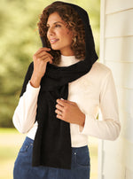 Load image into Gallery viewer, Fleece Womens Hooded Wraparound Scarf at Linda Anderson. color_black
