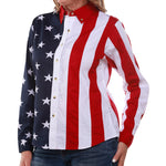 Load image into Gallery viewer, Women's 100% Cotton Stars and Stripes Long Sleeve Shirt