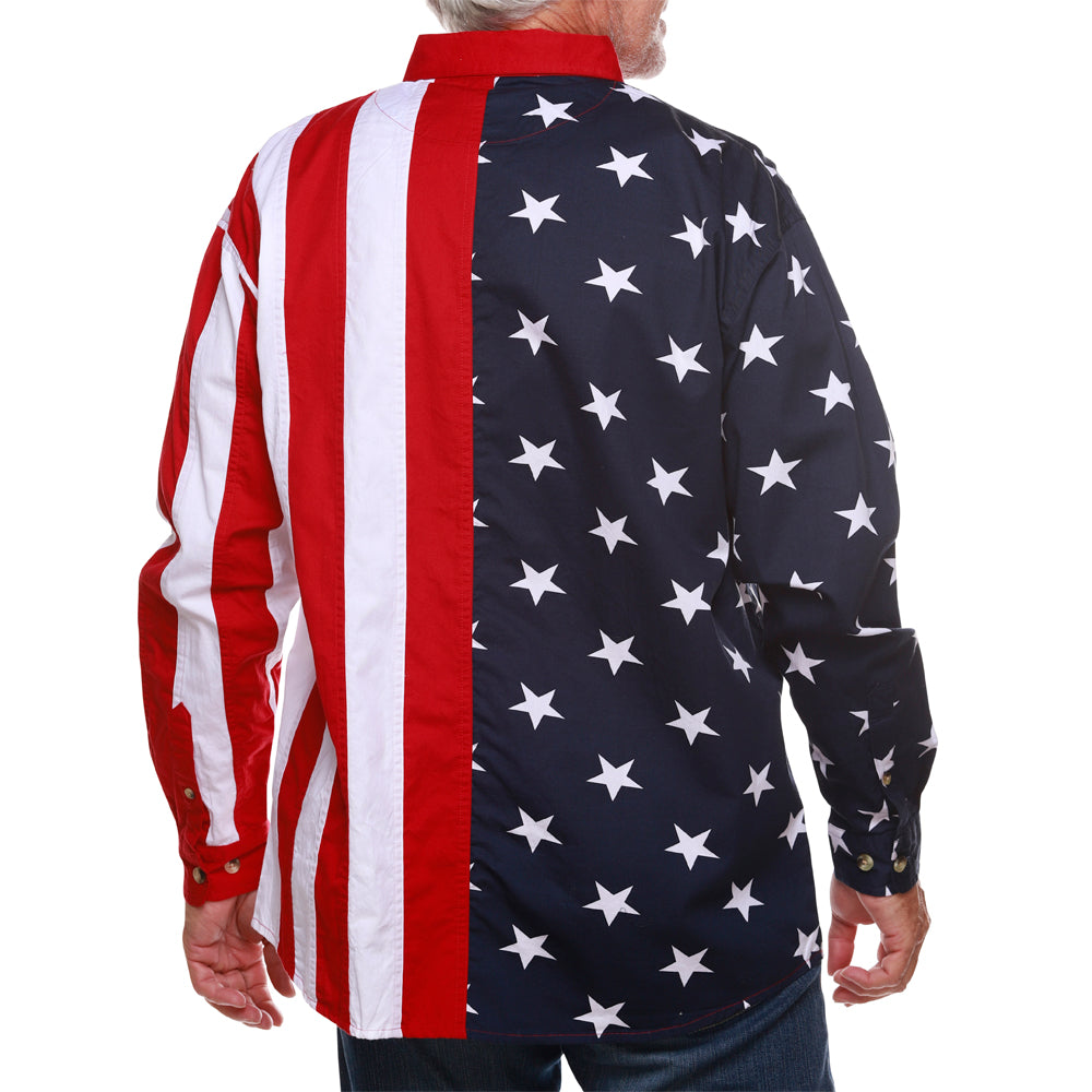 Men's 100% Cotton Stars and Stripes Long Sleeve Button-Up Shirt