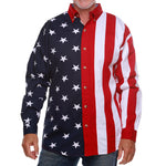 Load image into Gallery viewer, Men's 100% Cotton Stars and Stripes Long Sleeve Button-Up Shirt