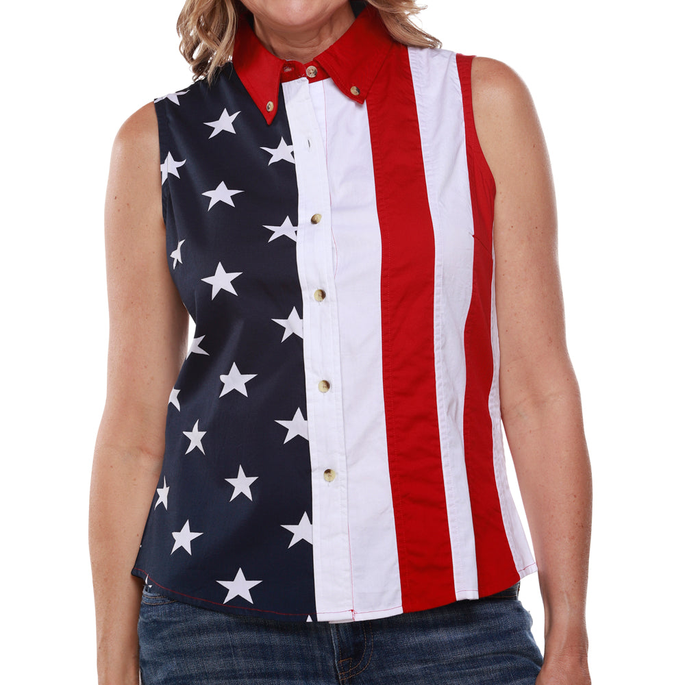 Women's 100% Cotton Stars and Stripes Sleeveless Shirt