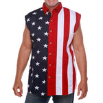 Load image into Gallery viewer, Men&#39;s 100% Cotton Stars and Stripes Sleeveless Button-Up Shirt

