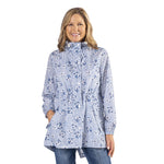 Load image into Gallery viewer, Blue Floral Hooded Drawstring Raincoat
